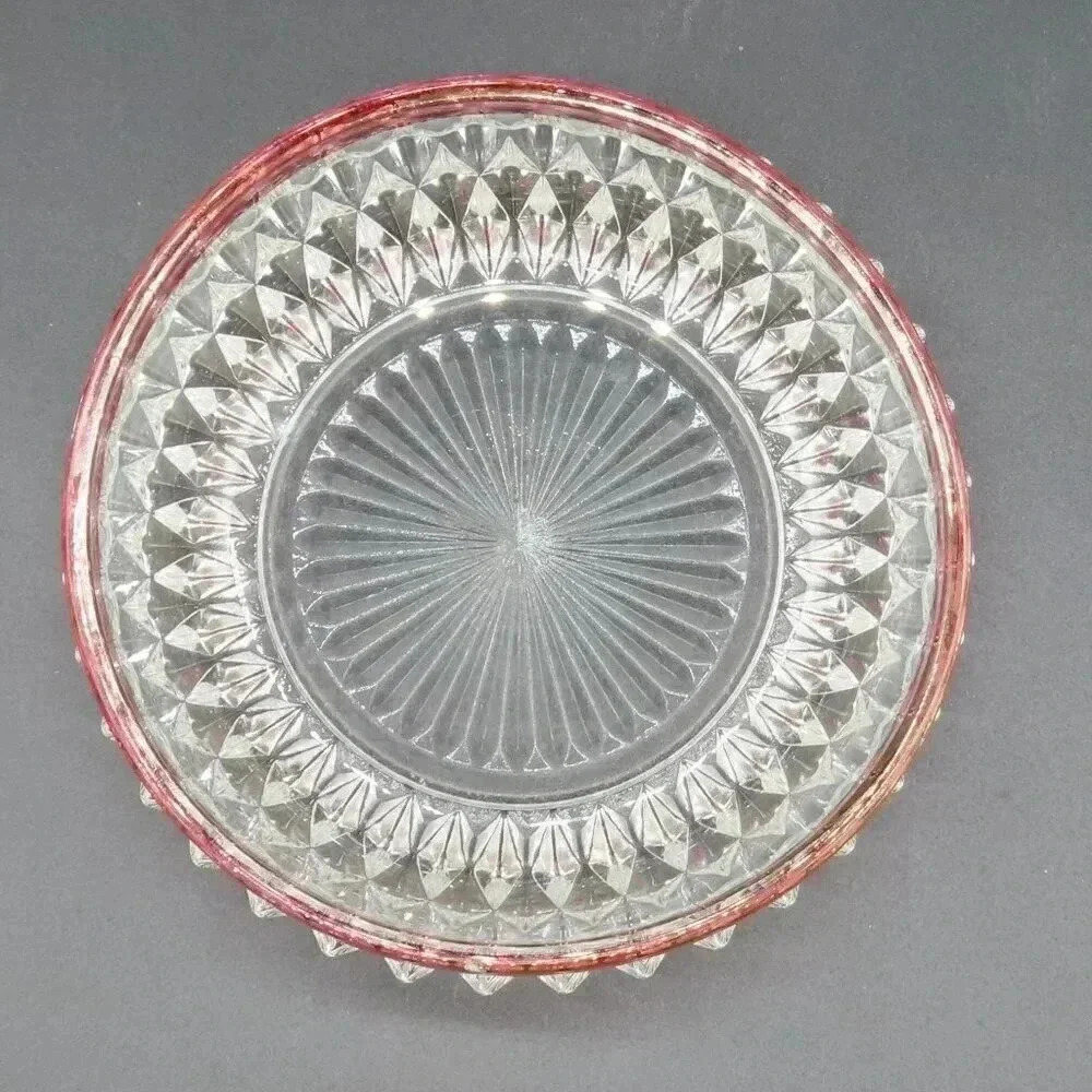 Indiana Glass Diamond Point Ruby Red Flash Candy Dish Vintage - Picture 2 of 5